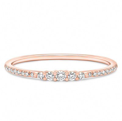 14K Solid Rose Gold Graduated Round Brilliant Cut Diamond Pave Band