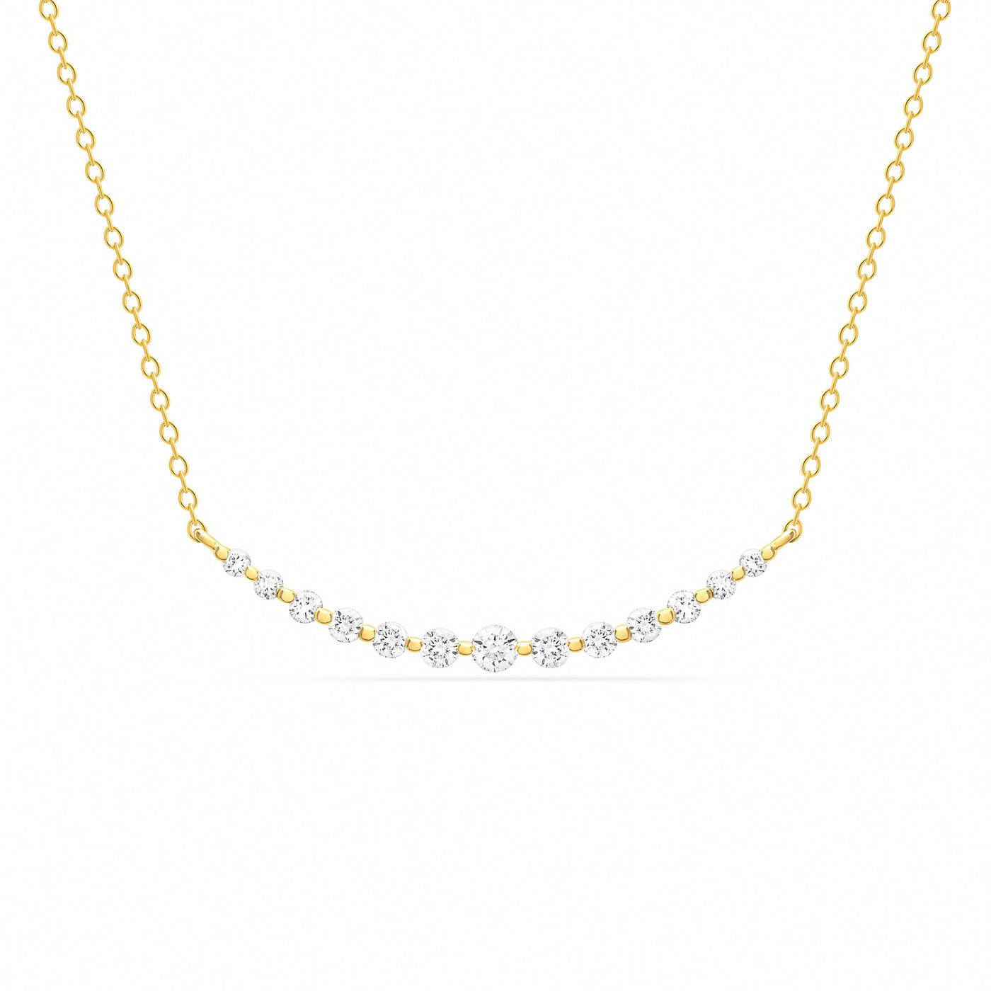 14K Solid Gold Graduated Diamond Bar Necklace