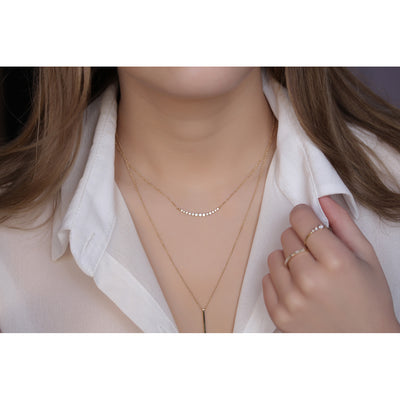 14K Solid Gold Graduated Diamond Bar Necklace Model 2