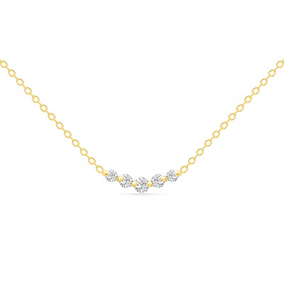 14K Solid Gold Graduated 5 Stone Diamond Curved Bar Necklace