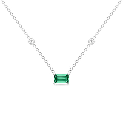 14K Solid White Gold Green Emerald Diamond By Yard Necklace