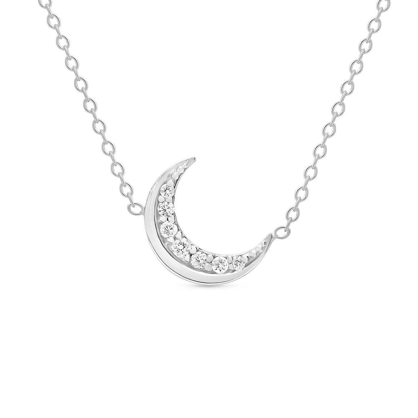 14K Solid Gold Meaningful Diamond Moon Necklace White Gold