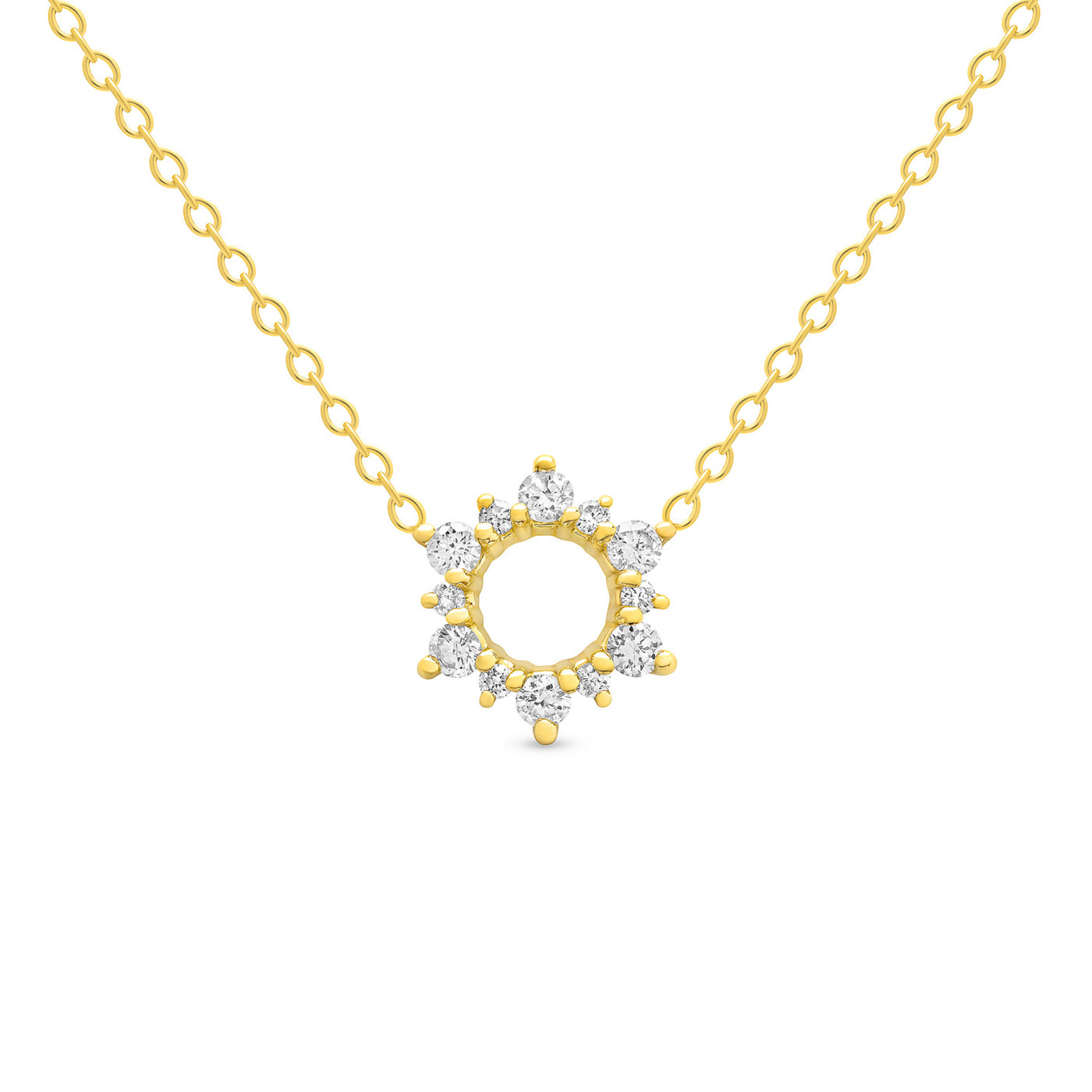 14K Solid Gold Open Cluster Halo Diamond Necklace