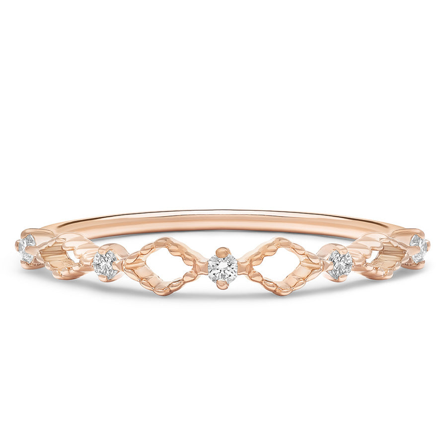 14K Solid Rose Gold Open Lace Chevron Diamond Band