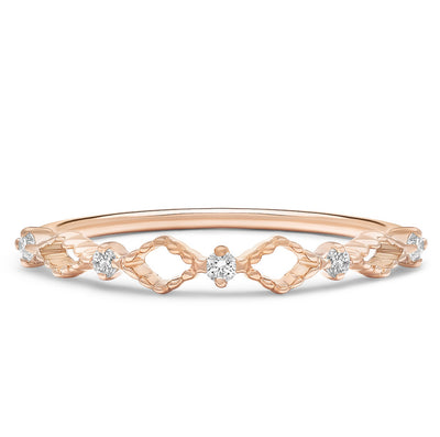 14K Solid Rose Gold Open Lace Chevron Diamond Band