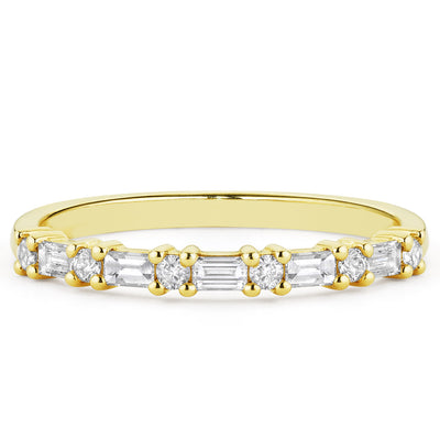 14K Solid Gold Round Baguette Half Eternity Band