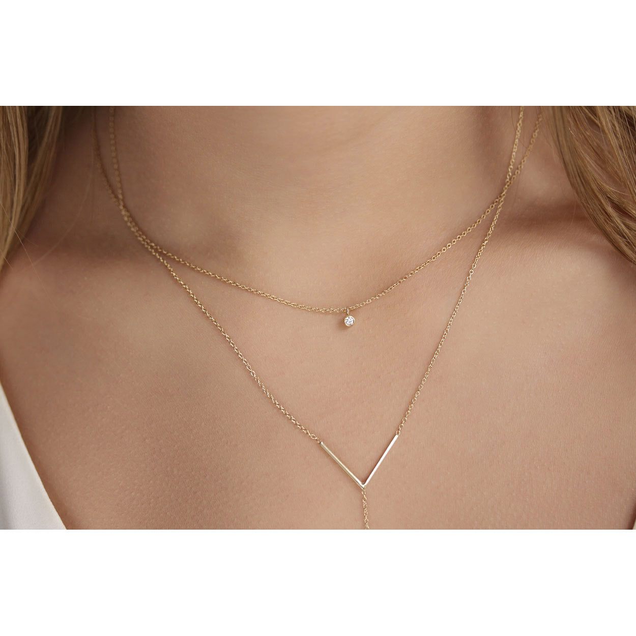 14K Solid Gold Diamond Solitaire Dangling Necklace Model 2