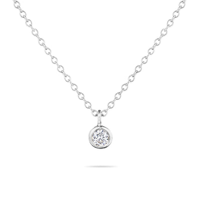 14K Solid Gold Diamond Solitaire Dangling Necklace White Gold