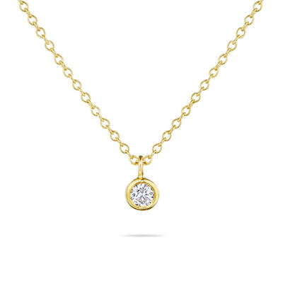 14K Solid Gold Diamond Solitaire Dangling Necklace
