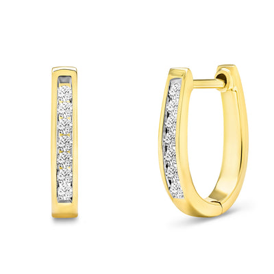 14K Solid Gold Channel Round Diamond Hoop Earrings