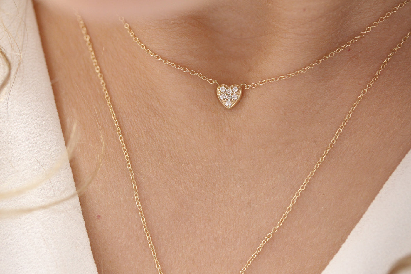 14K Solid Gold Diamond Heart Necklace