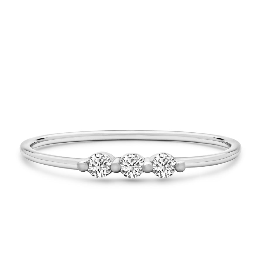 14K Solid White Gold Single Prong Three Stone Stackable Ring