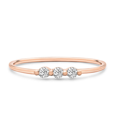 14K Solid Rose Gold Single Prong Three Stone Stackable Ring