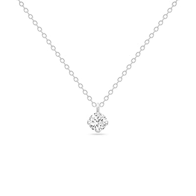 14K Solid White Gold Four Prong Sliding Bail Solitaire Diamond Necklace
