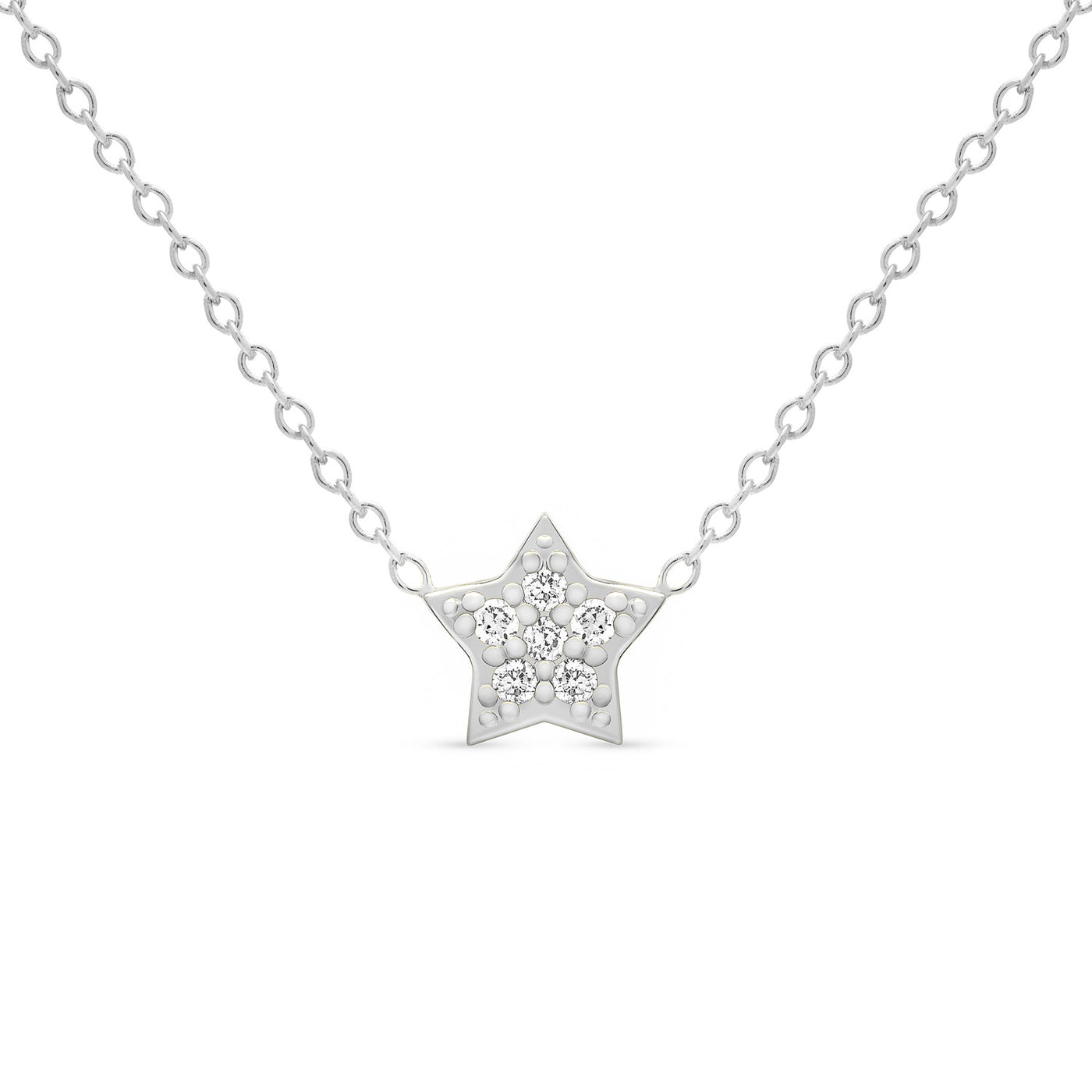 14K Solid Gold Diamond Star Pave Necklace White Gold