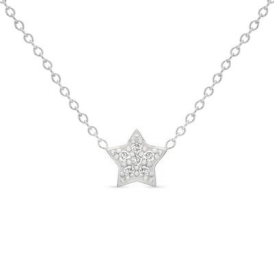 14K Solid Gold Diamond Star Pave Necklace White Gold