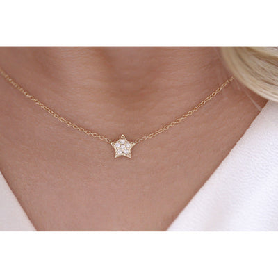 14K Solid Gold Diamond Star Pave Necklace Model 4