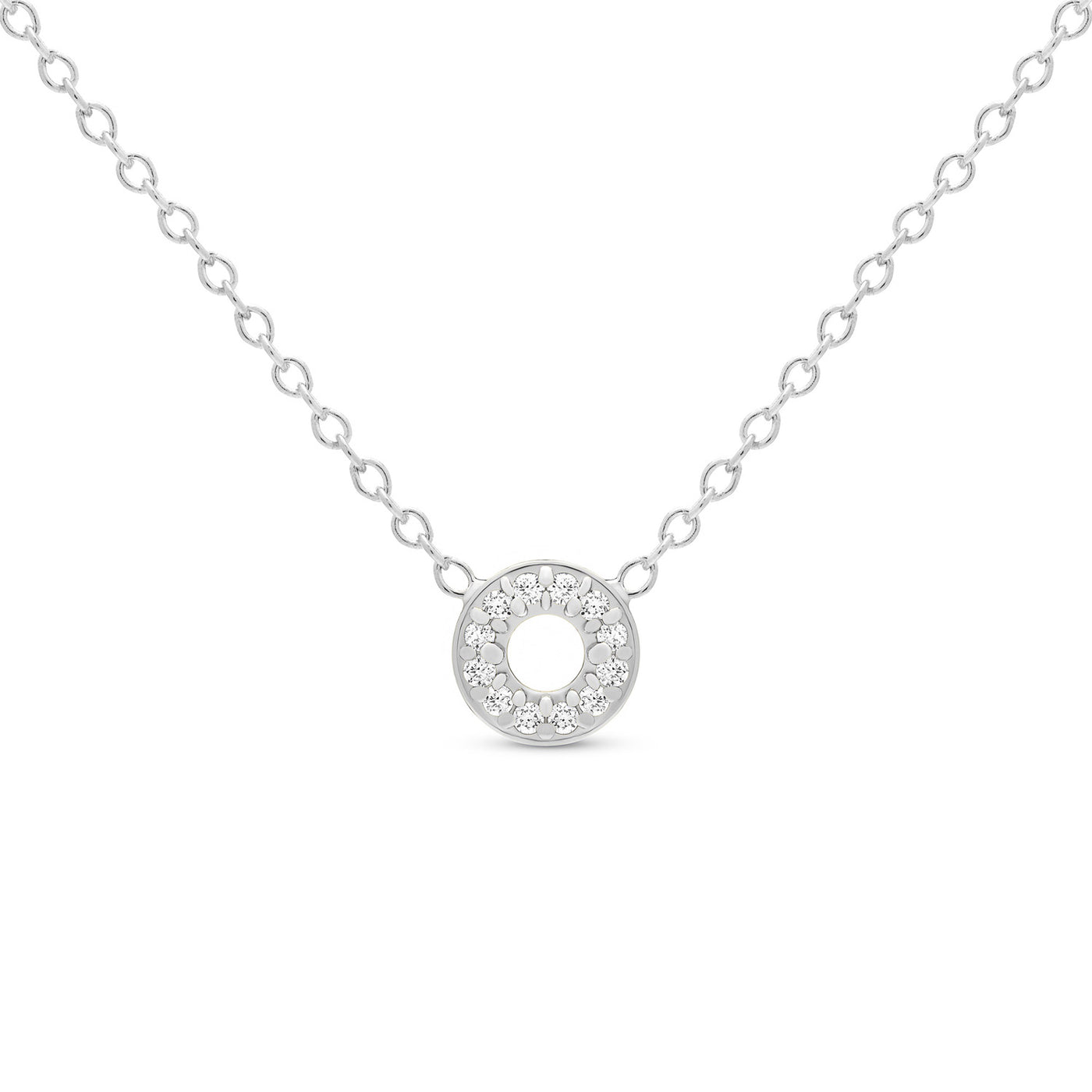 14K Solid Gold Diamond Tiny Karma Halo Necklace White Gold