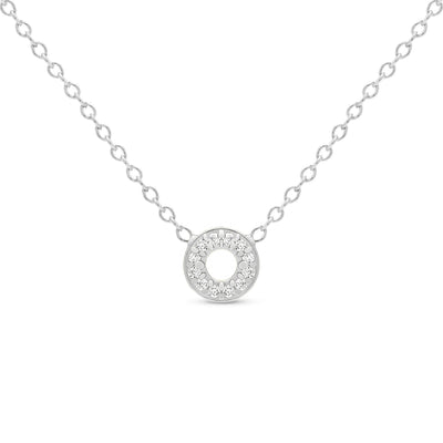 14K Solid Gold Diamond Tiny Karma Halo Necklace White Gold