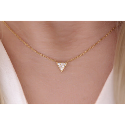 14K Solid Gold Diamond Trillion Pave Necklace Model 3