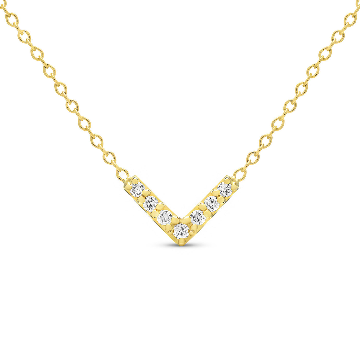 14K Solid Gold Diamond Chevron Minimalist Necklace
