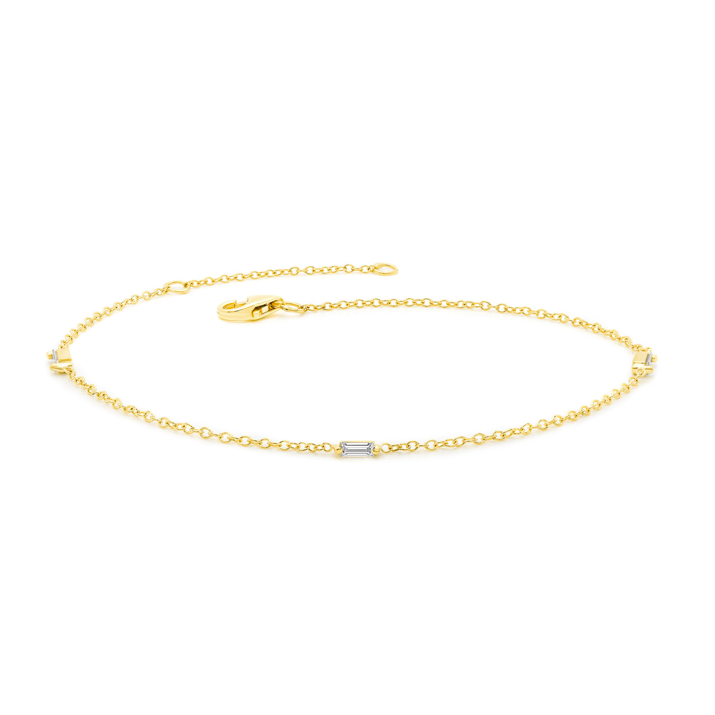 14K Solid Gold Three Stone Baguette Diamond By The Yard Bracelet