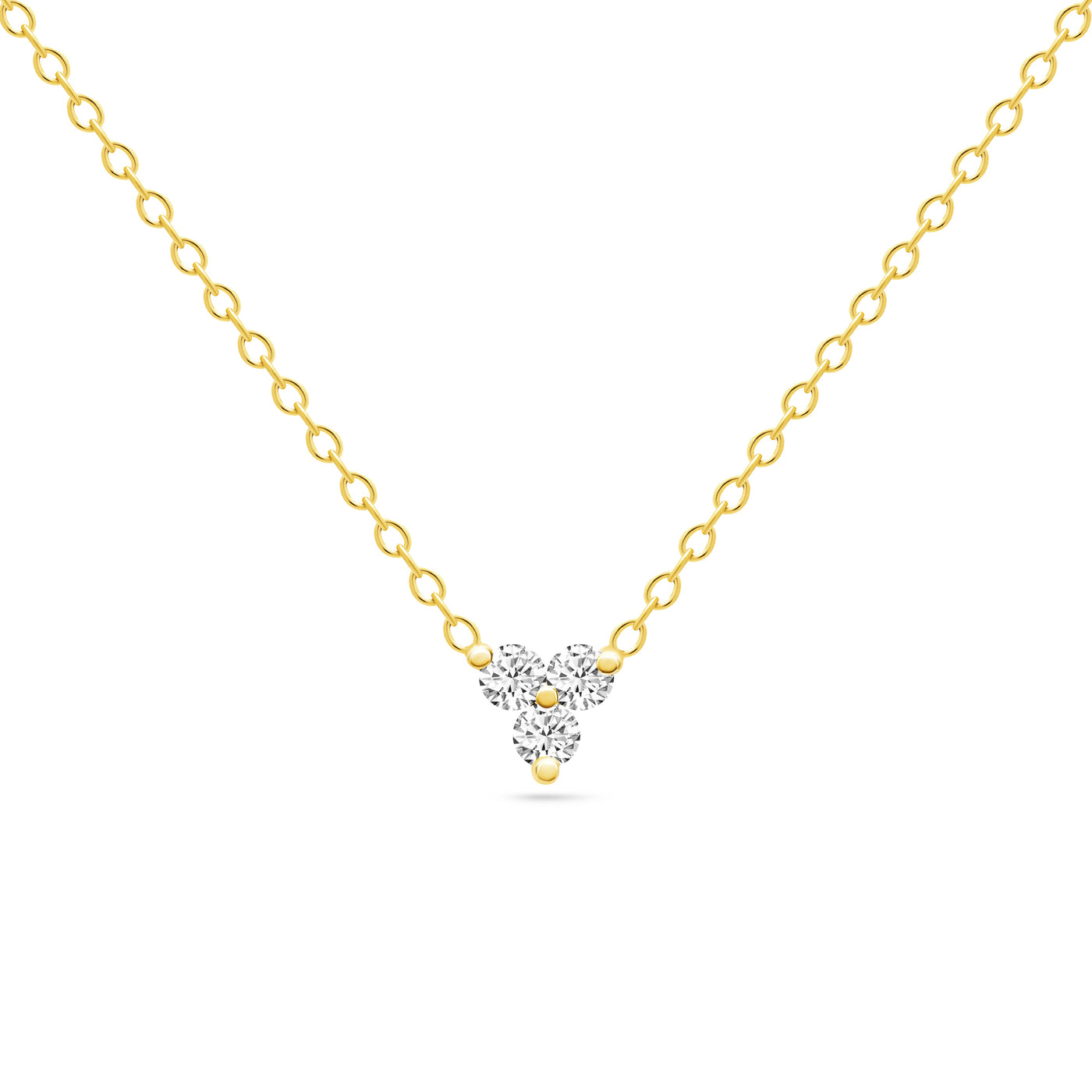 14K Solid Gold Past Present Future Prong Set Diamond Necklace