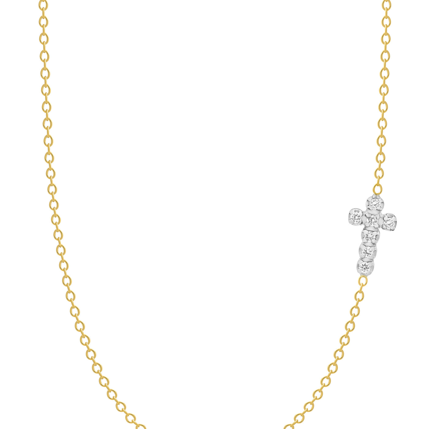 18KW Sideways Diamond Cross Necklace