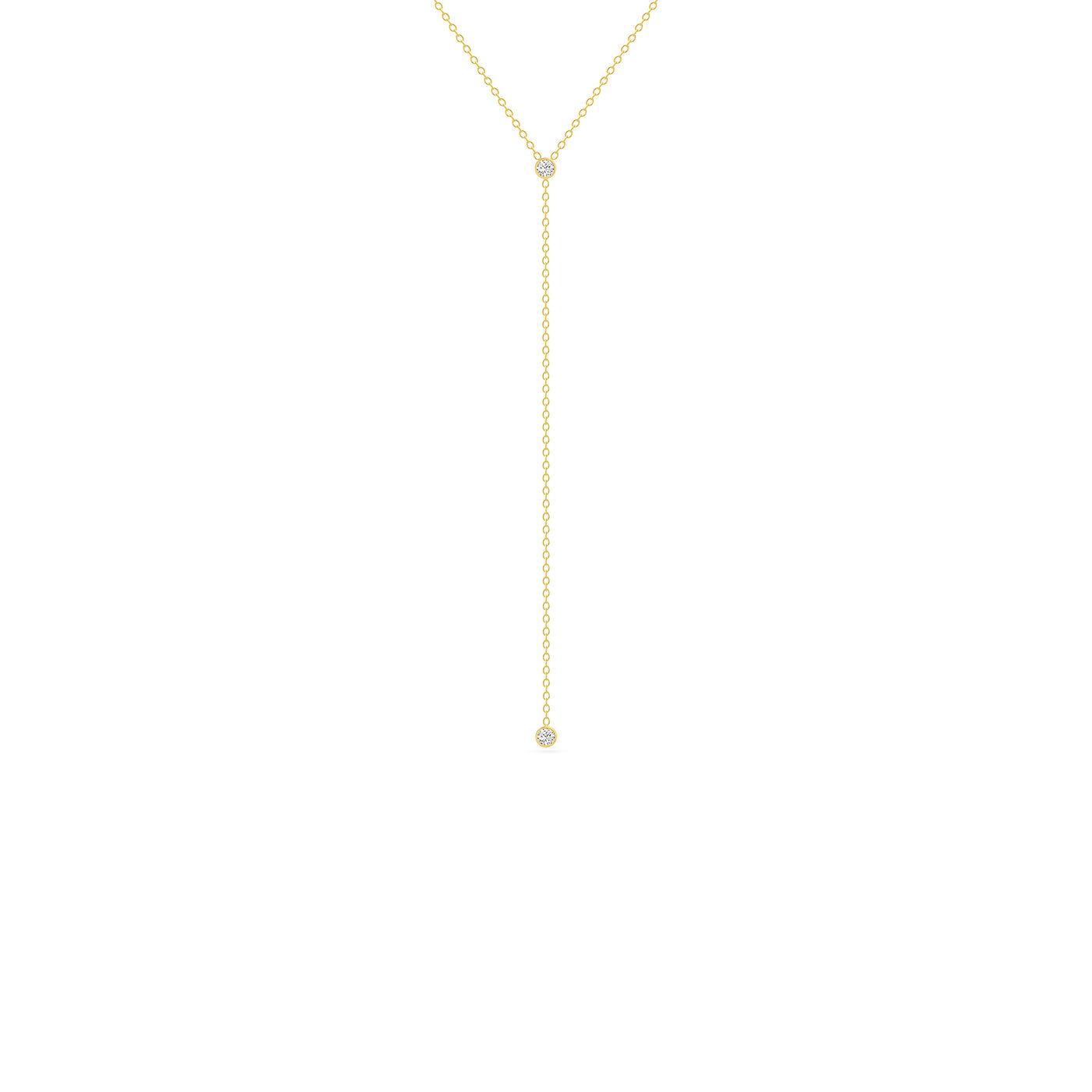 14K Solid Gold Round Brilliant Cut Bezel set Diamond Lariat Necklace