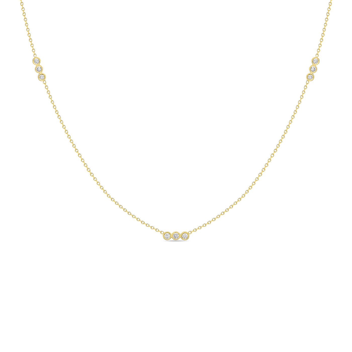 14K Solid Gold Nine Diamond By The Yard Bezel Necklace