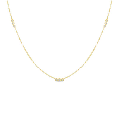 14K Solid Gold Nine Diamond By The Yard Bezel Necklace