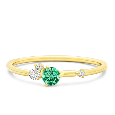 14K Solid Gold Emerald Diamond Cluster Ring