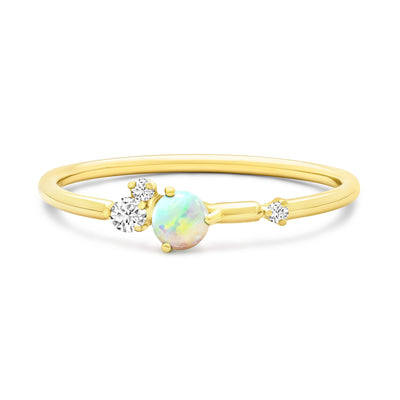 14K Solid Gold Opal Scattered Diamond Cluster Ring