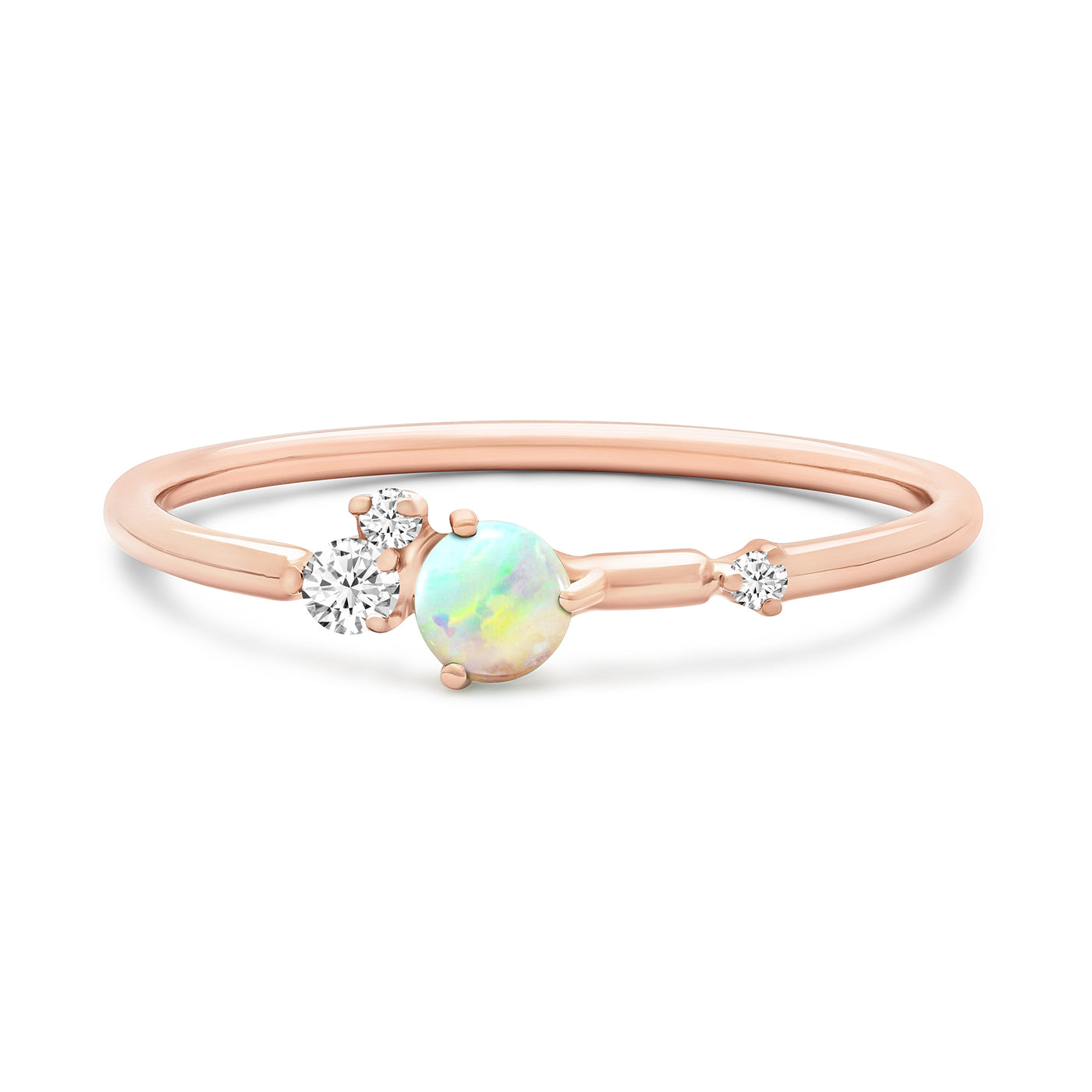 14K Solid Gold Opal Scattered Diamond Cluster Ring