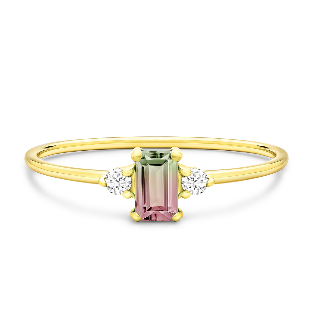 Gold Rose Cut Watermelon Tourmaline Ring, Bi selling color Tourmaline Ring,Watermelon tourmaline ring