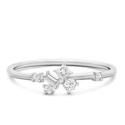 14K Solid Gold Round Brilliant Princess Baguette Multi shape Diamond Cluster Ring