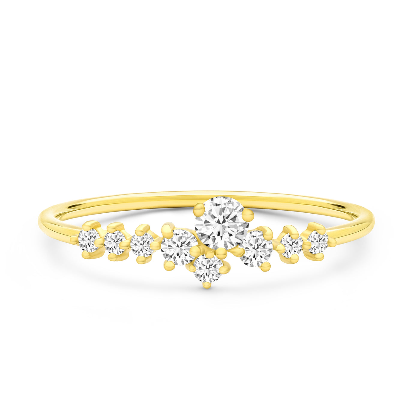 14K Solid Gold Round Brilliant Cut Bouncing Diamond Cluster Ring