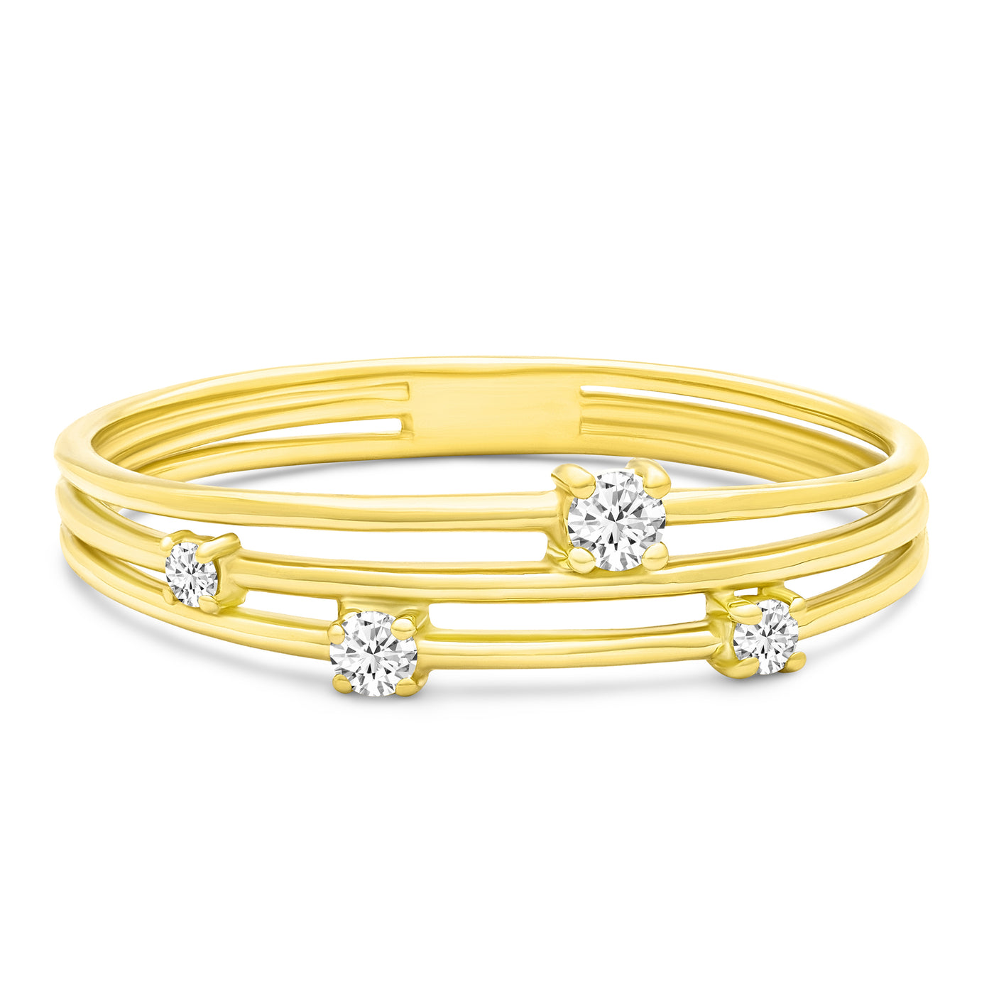 14K Solid Gold Three Row Diamond Cluster Band