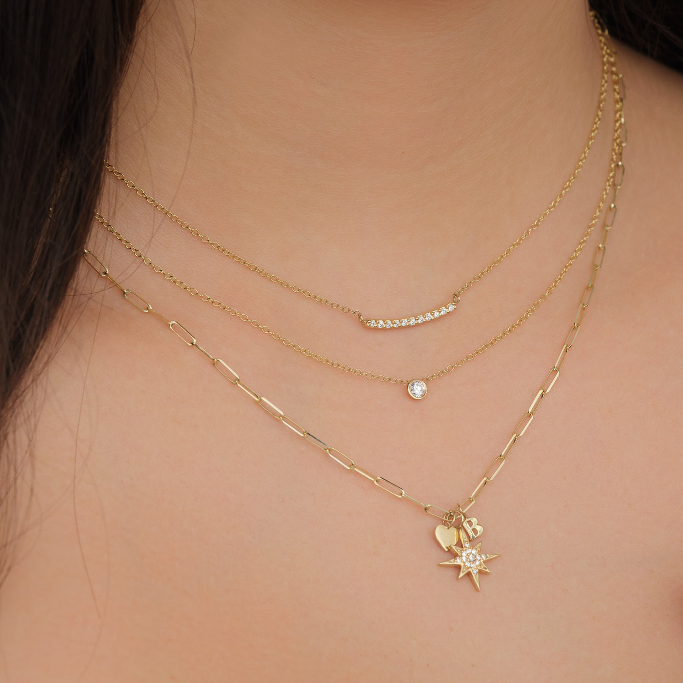 Miley Diamond Charm Personalized Starburst Necklace