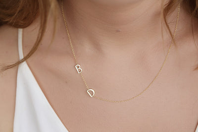 14K Solid Customizable Double Initials Sideways Necklace
