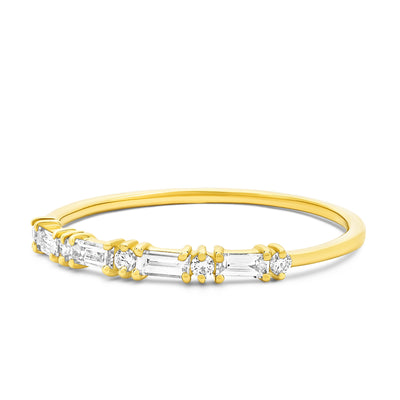14K Solid Gold Baguette Round Diamond Double Prong Half Eternity Band