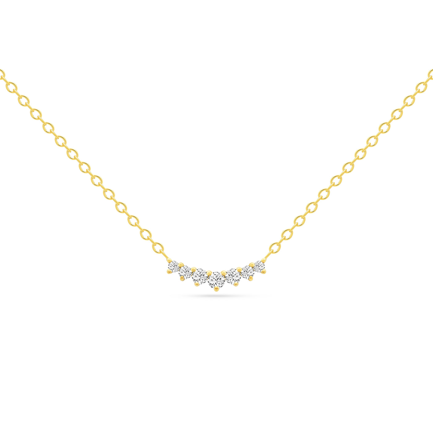 14K Solid Gold Graduated Seven Diamond Three Prong Necklace