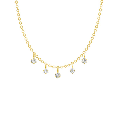 14K Solid Gold Meaningful Five Diamond Dangling Necklace