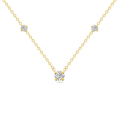 14K Solid Gold Prong Set Diamond Solitaire Station Necklace