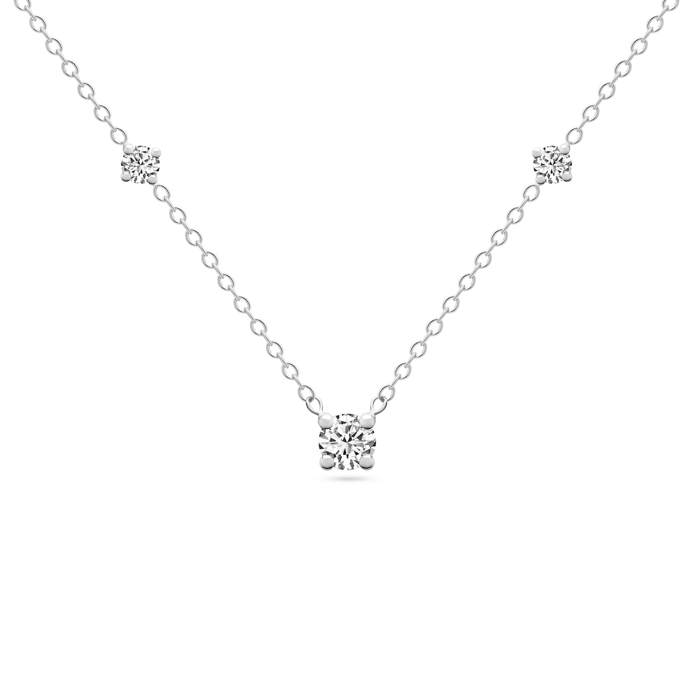14K Solid Gold Prong Set Diamond Solitaire Station Necklace