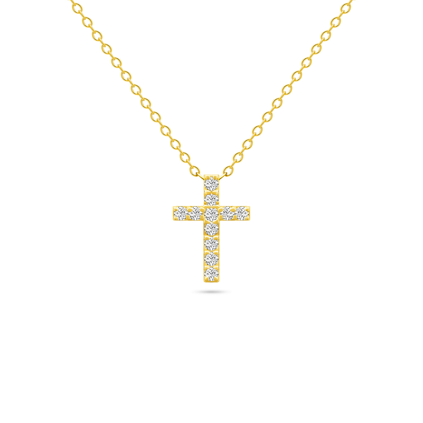 14K Solid Gold U Shape Setting Diamond Cross Necklace