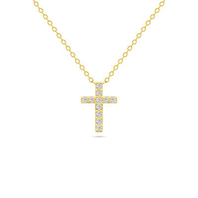 14K Solid Gold Shared Prong Sliding Diamond Cross Necklace