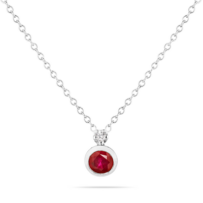 14K Solid Gold Ruby Bezel Single Diamond Necklace