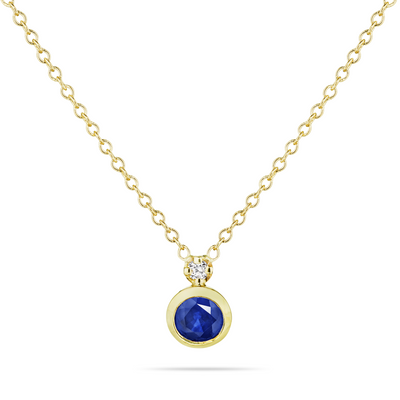 14K Solid Gold Sapphire Bezel Single Diamond Necklace