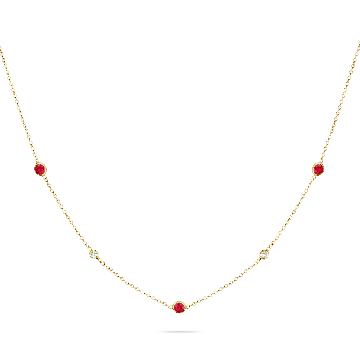 14K Solid Gold Five Station Ruby Diamond By The Yard Necklace